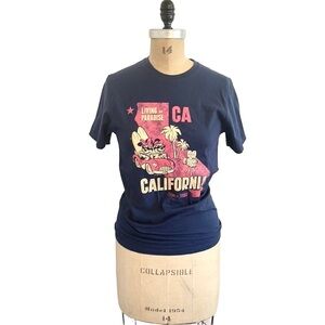 Disney Living in Paradise California Road trip Navy Blue Pink T Shirt Sz Small